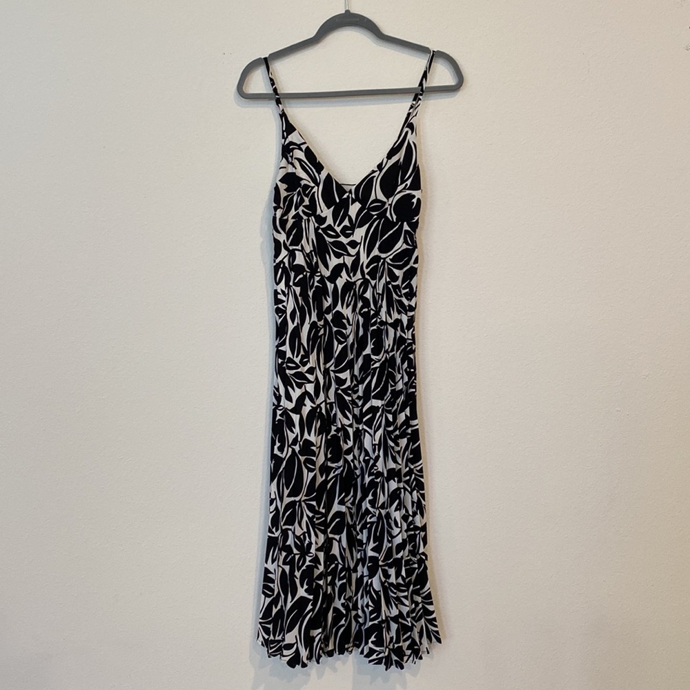 Admiring You Black and White Floral Print Pleated Midi Dress